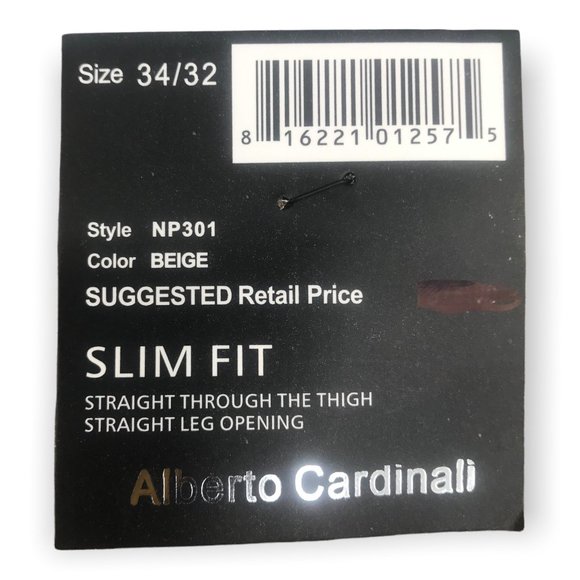 *Alberto Cardinal Mens Dress Pants Beige Khaki NWT Size 34/32 - Picture 3 of 4